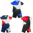 Boys T-Shirt Shorts Set Kids Two Tone Sports Summer Gym PE Stripe Panel