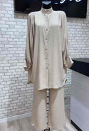 Ladies 2 Piece Button Up Top & Bottoms Set