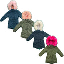 Girls Kids Coat Padded Jacket Parka Warm Fur Lined Hooded Long Cotton Winter.