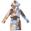 Girls Kids Tie Dye Long Sleeve Dress Hooded Bum Bag Pastel Rainbow Cotton Zip Up.