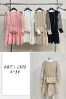 Girls Net Sleeve Dress With Matching Bag (1302)