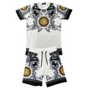 Mens Lion Print Baroque T-Shirt And Shorts Set