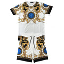 Mens Lion Print Baroque T-Shirt And Shorts Set