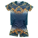 Boys Kids T-Shirt Shorts Set Baroque Print Sports Gym Outfit Summer Fashion