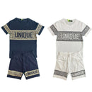 Boys Kids T-Shirt Shorts Set Diamante Print Fashion Summer Top And Short Set.