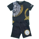 Boys Kids T-Shirt Shorts Set Diamante Baroque Lion Print Fashion Summer Top Short Set.