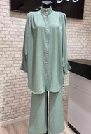 Ladies 2 Piece Button Up Top & Bottoms Set