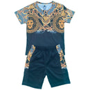 Boys Kids T-Shirt Shorts Set Baroque Chain Lion Print Fashion Summer Top Outfit Diamante