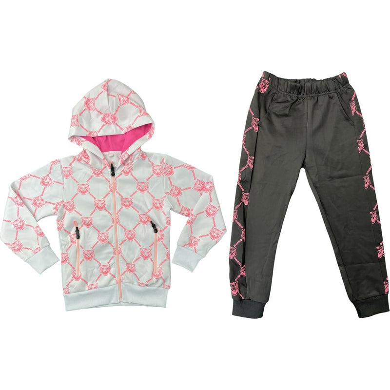 Girls Tiger Print Tracksuit Matching Jacket And Joggers