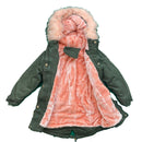 Girls Kids Coat Padded Jacket Parka Warm Fur Lined Hooded Long Cotton Winter.