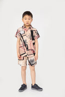 Boys Shirt Swim Shorts Set Outfit Square Print Kids Short Sleeve Co-ord Summer