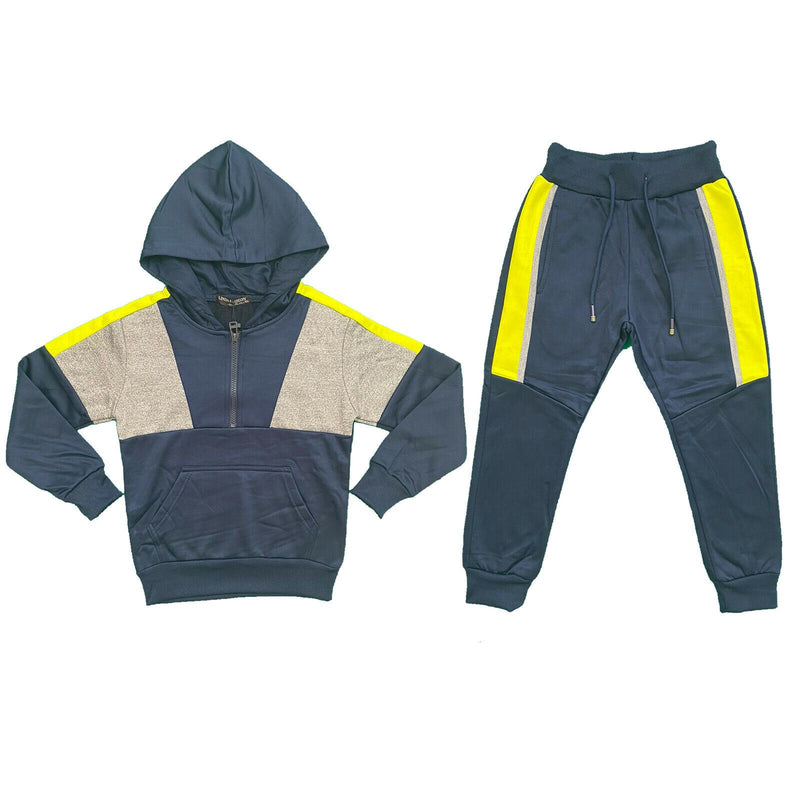 Boys Kids Panel Tracksuit Jacket Jogging Bottoms Sport Joggers PE Gym Set Warm.