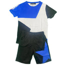Boys T-Shirt Shorts Set Kids Two Tone Sports Summer Gym PE Stripe Panel