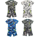 Boys Kids Camo Camouflage T-Shirt Shorts Set Sports Cotton Army Summer Gym PE.