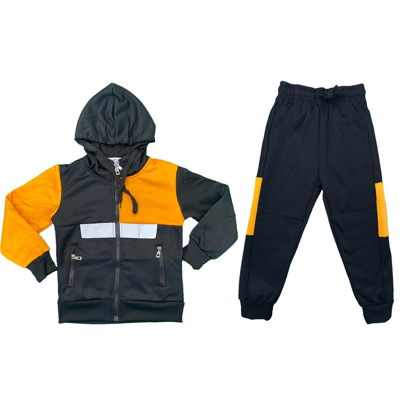 Boys Tracksuit Cotton Jacket Jogging Bottoms Set Outfit Panel Kids Reflective