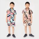 Boys Shirt Swim Shorts Set Outfit Square Print Kids Short Sleeve Co-ord Summer